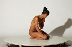 Nude Woman Multiracial Sitting poses - ALL Slim long black Sitting poses - on knees Pinup